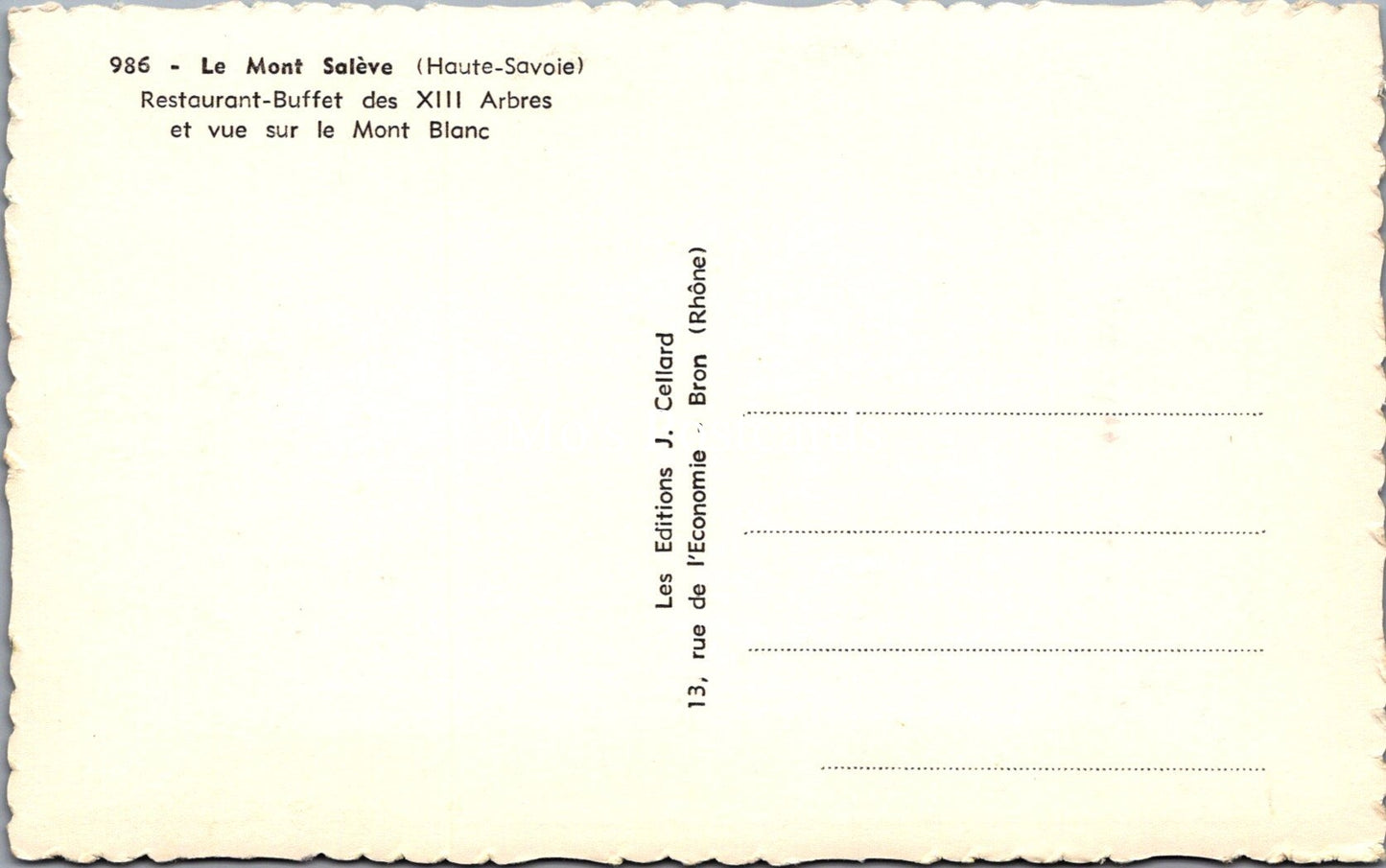 France Postcard - Le Mont Saleve, Restaurant-Buffet Des XIII Arbres SX127