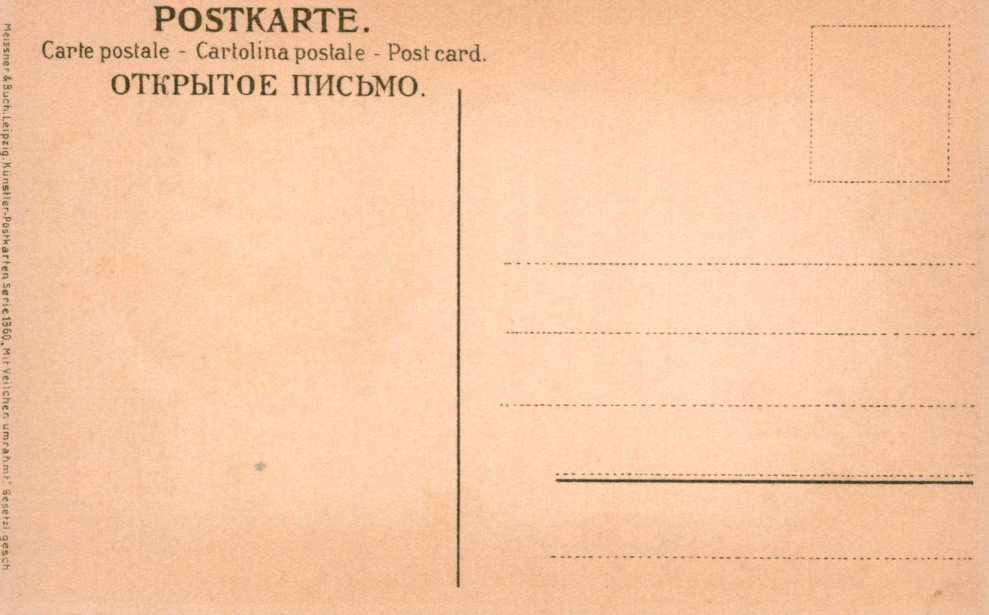Vintage postcard with text in multiple languages on a beige background