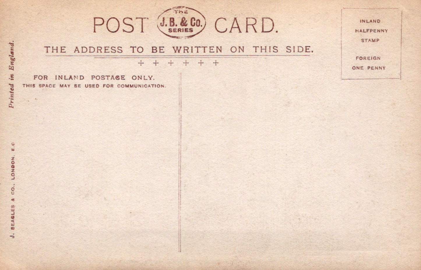 Vintage postcard back with text and branding