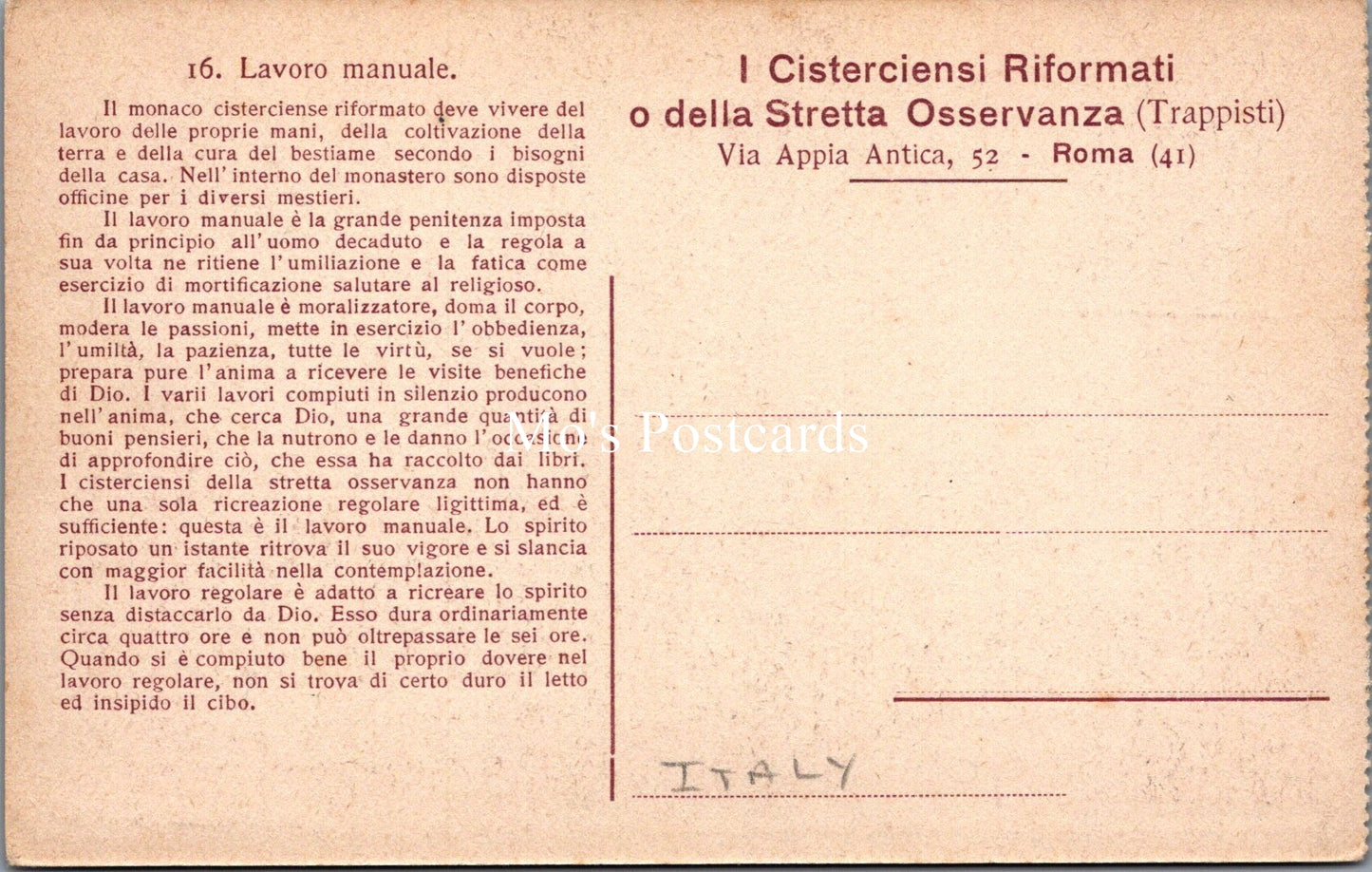 Italy Postcard - Rome, I Cistercensi Riformati o Della Stretta Osservanza SX431