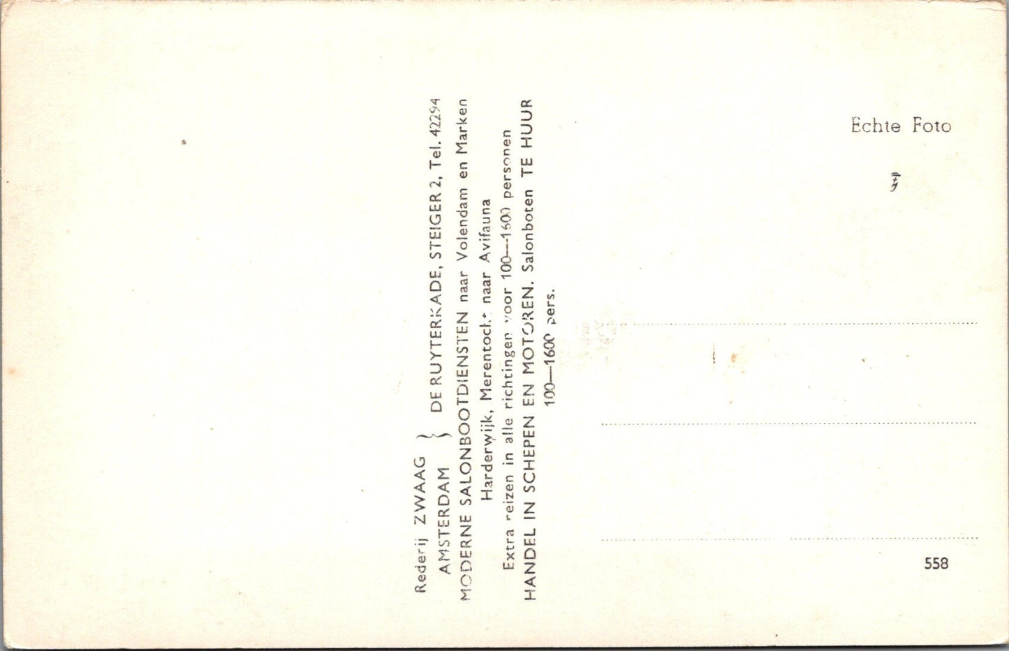 Netherlands Postcard - Reder'j Zwaag Ferry Boat, Amsterdam SW17764