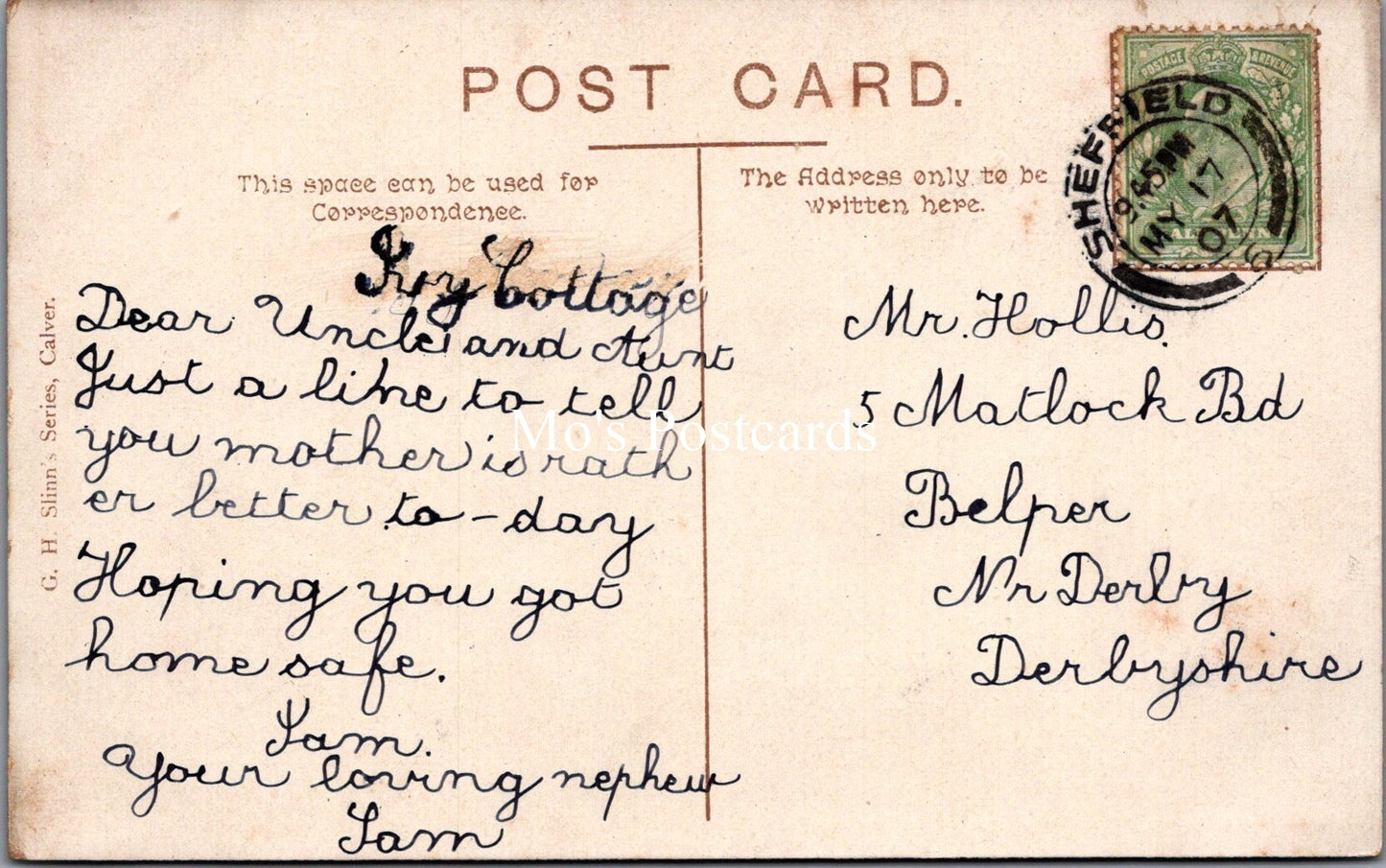 Derbyshire Postcard - Calver From Vicarage SW17776
