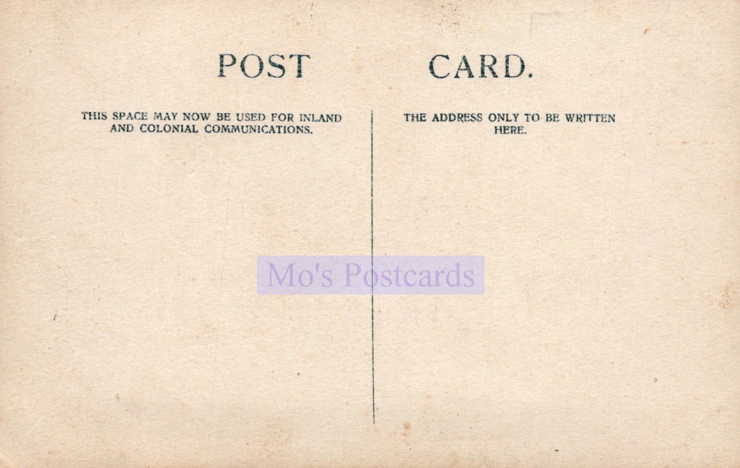 Vintage postcard with text and 'Mo's Postcards' branding