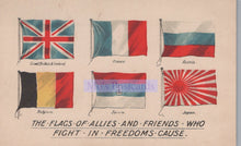 Load image into Gallery viewer, Set of six flags from different countries with text on a beige background