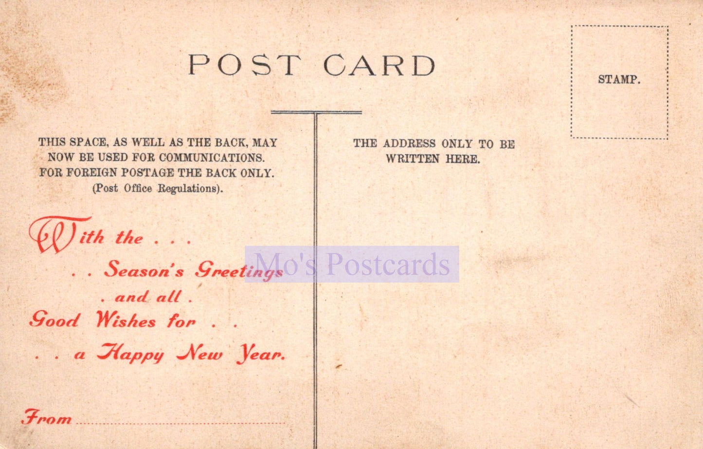 Vintage postcard with text and 'MMS Postcards' branding