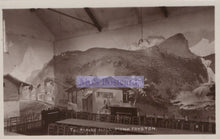 Load image into Gallery viewer, Vintage photograph of an indoor setting with a mountain mural on the wall, labeled 'The Alpine Hall, Monk Fryston'.