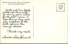 Load image into Gallery viewer, Politics Postcard - Senator Don Kennard, Jackie and Daughter Karen SW17456