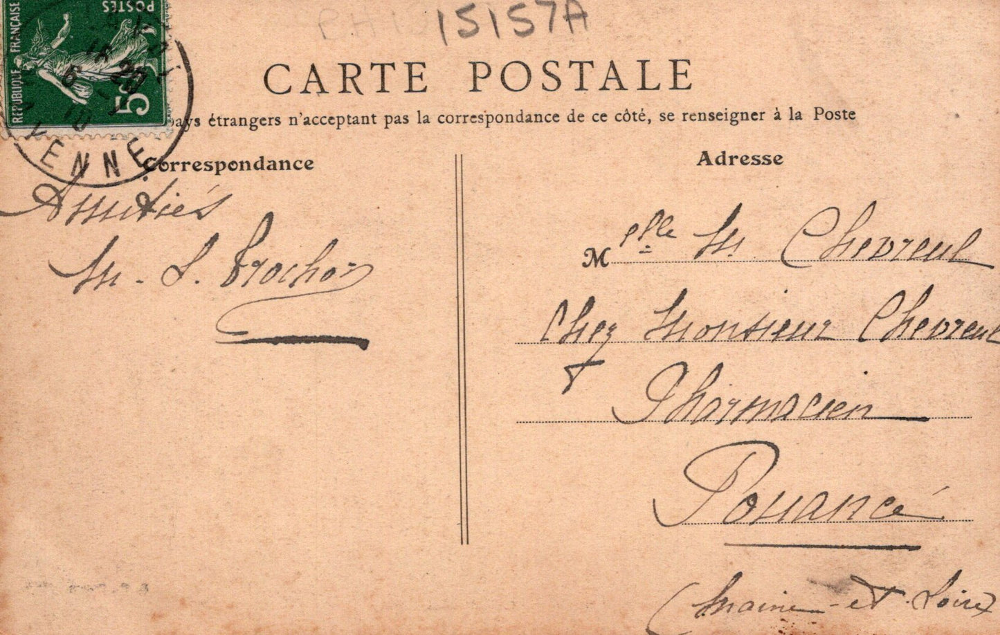 Vintage French postcard with text and stamp