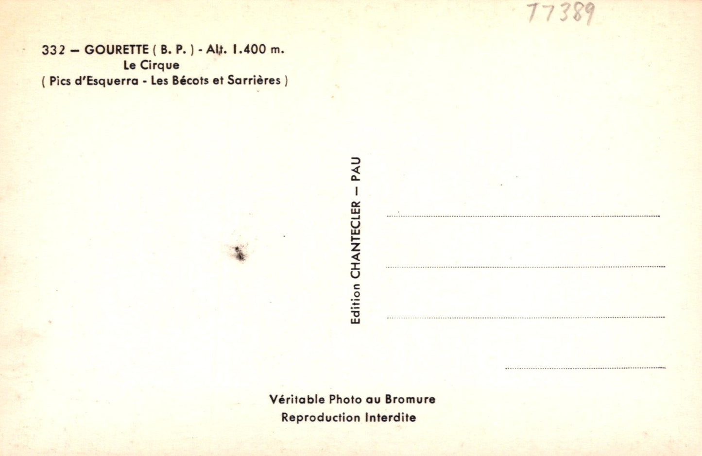 Vintage postcard with text and a small illustration of a mountain scene.