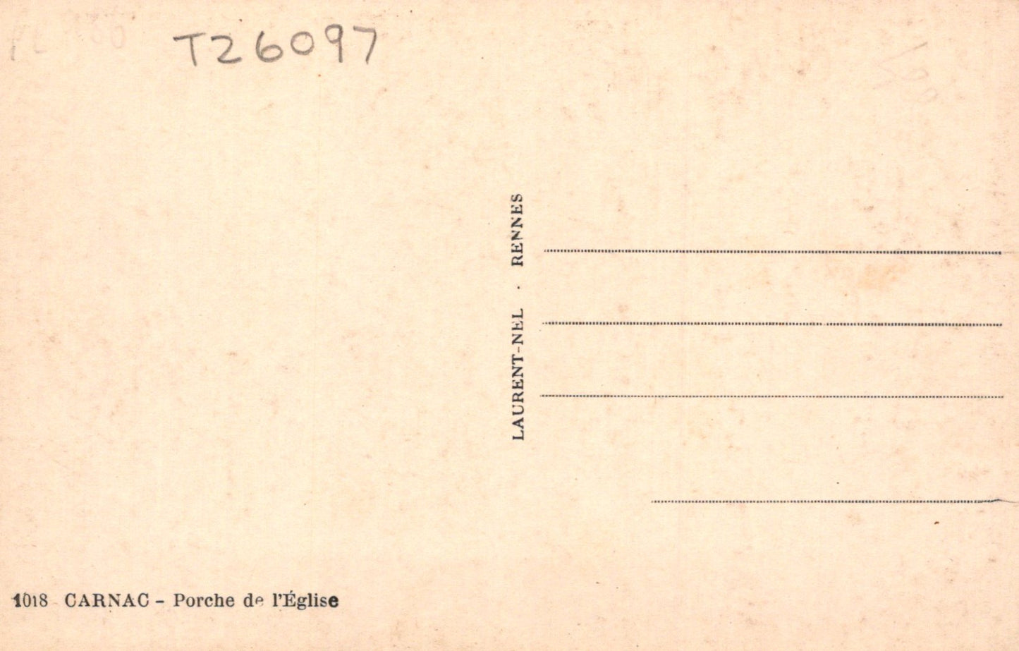Back of a postcard with text and a grid for writing, on a beige background.