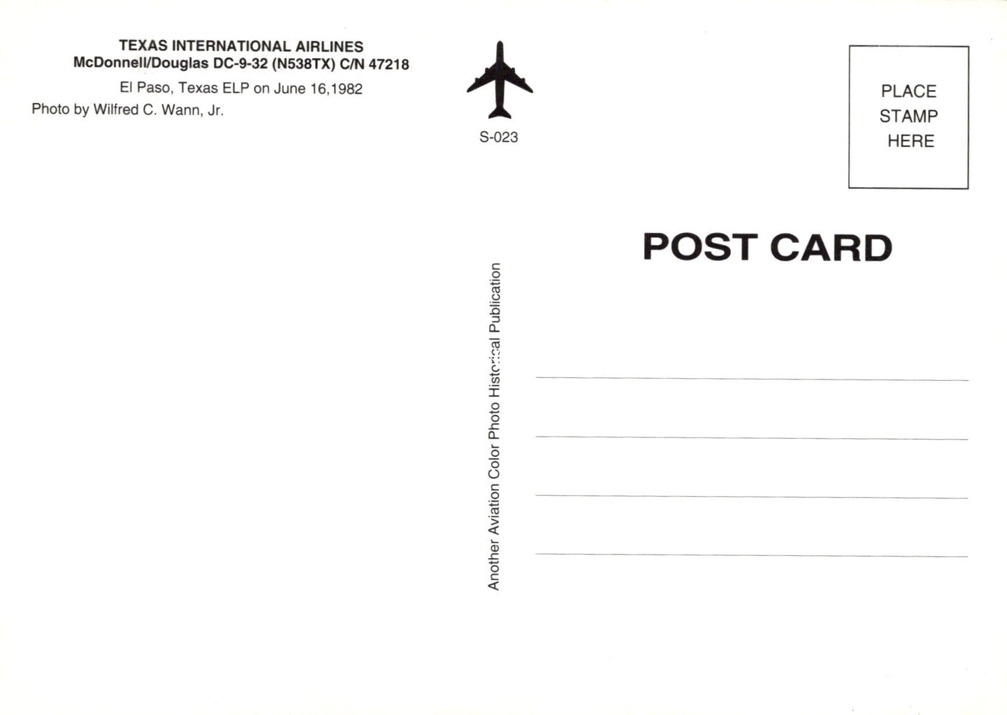 Civil Aviation Postcard - Texas International Airlines Aeroplane SW19101