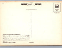 Load image into Gallery viewer, Civil Aviation Postcard - Lufthansa Junkers JU52 Aeroplane SW19106