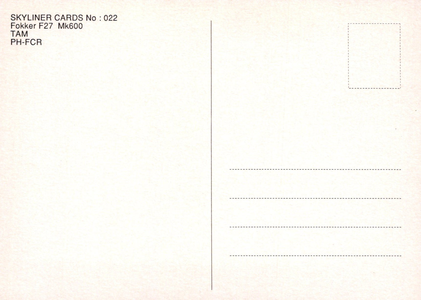 Back of a postcard with text and a line for writing, on a beige background
