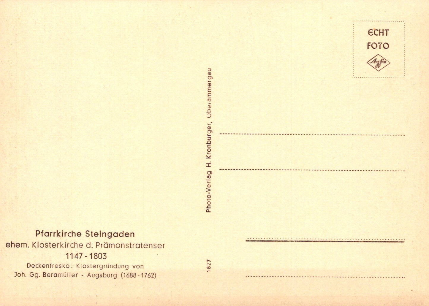 Vintage postcard with text and a logo on a beige background
