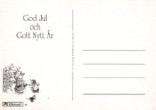 Load image into Gallery viewer, Greeting card with two cartoon characters and text 'God Jul och Gott Nytt Ar' on a white background.