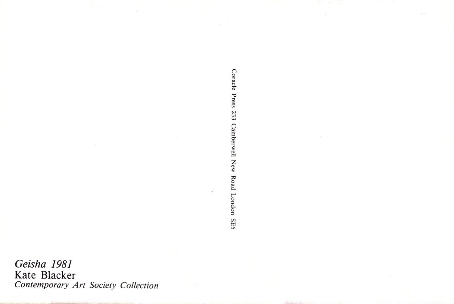 Black text on a white background with 'Geisha 1981' by Kate Blacker and 'Contemporary Art Society Collection' text.