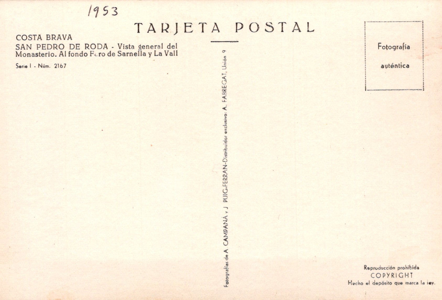 Vintage postcard with text and a small square on the right side