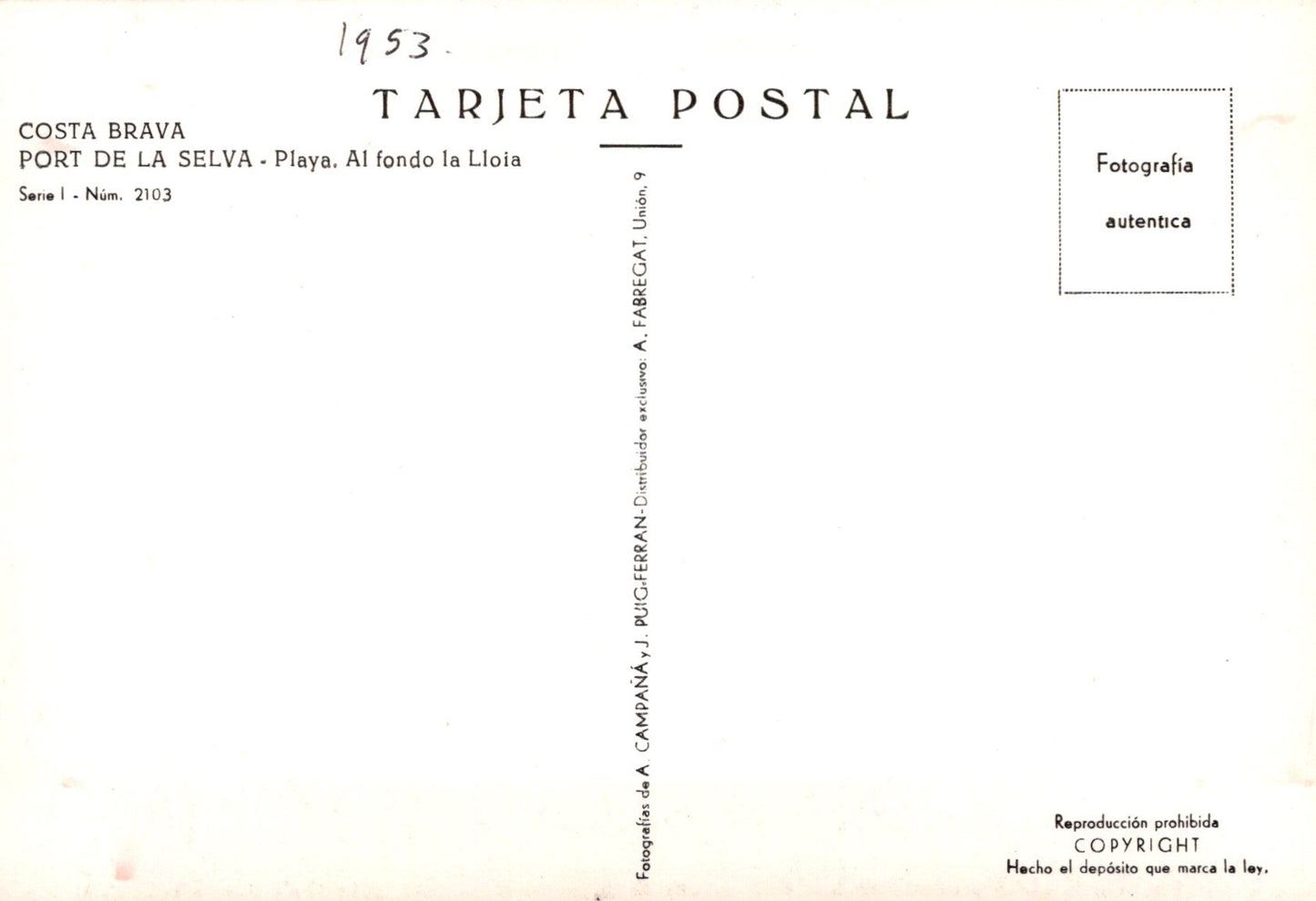 Vintage postcard with text and a small square image on a white background