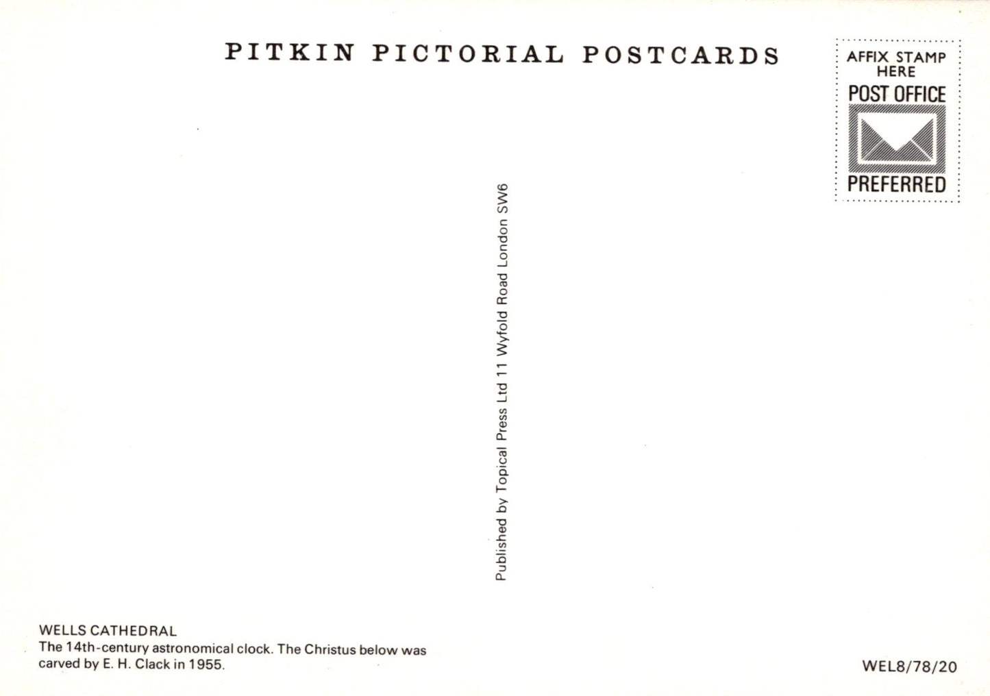 Back of a postcard with Pitkin Pictorial Postcards branding and text.