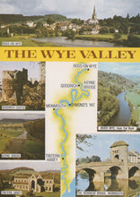 Load image into Gallery viewer, Map and scenic views of the Wye Valley with landmarks and a river.