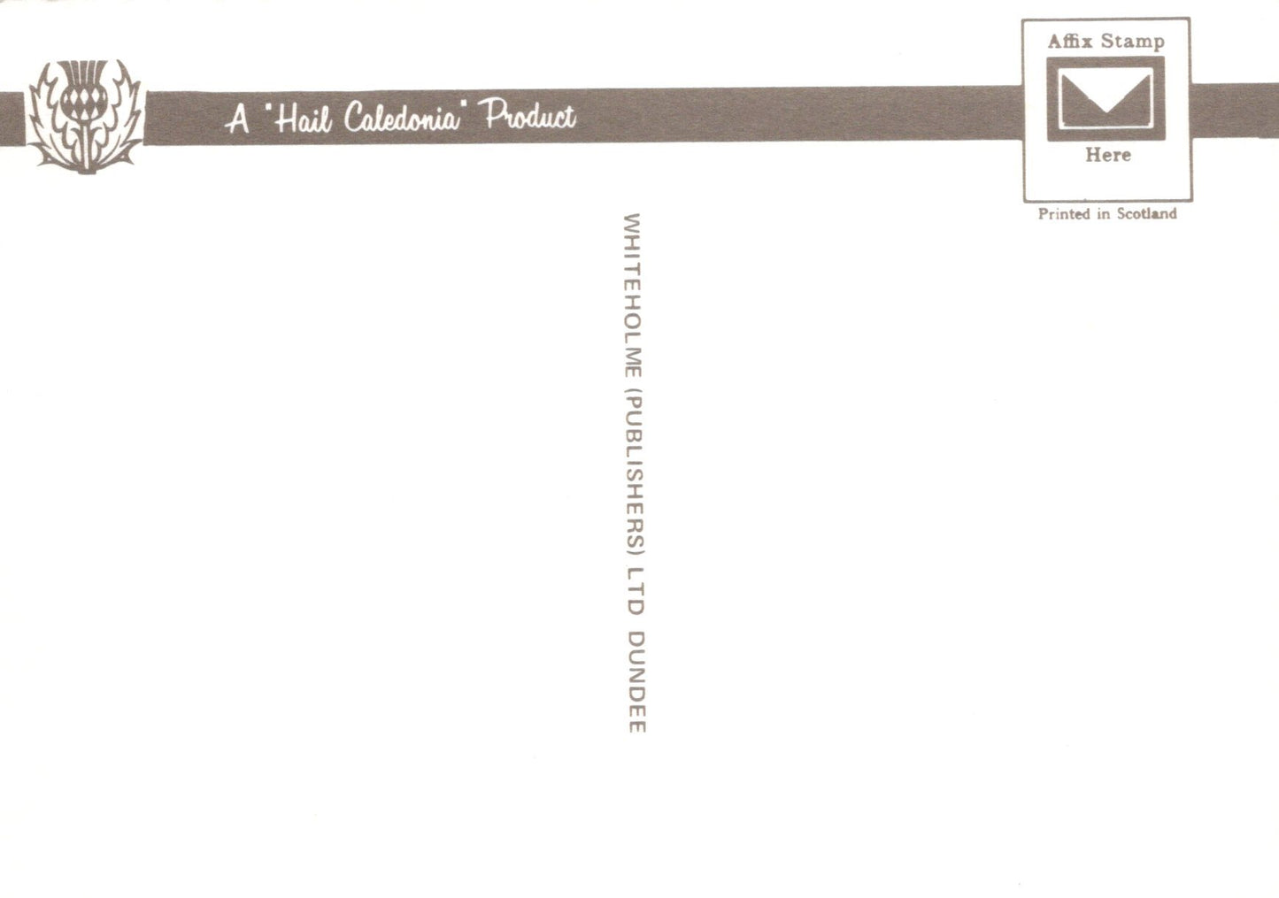 Back of a card with 'A'Hail Caledonia' branding and text.