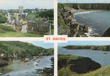 Load image into Gallery viewer, Collage of St. Davids featuring a castle, coastal cliffs, and a harbor.