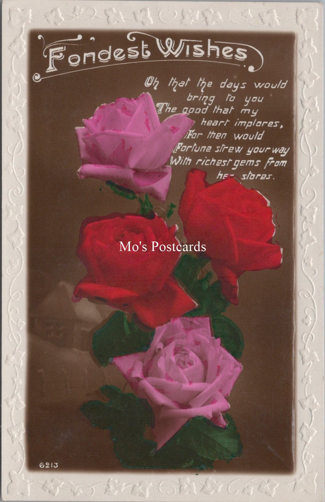 Greetings Postcard - Fondest Wishes, Flowers, Roses SW17495