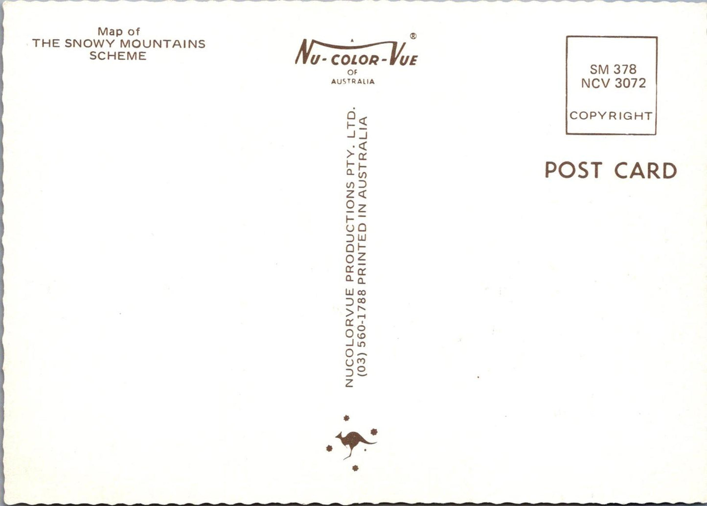 Maps Postcard - Map of The Snowy Mountains Scheme, Australia RR23486