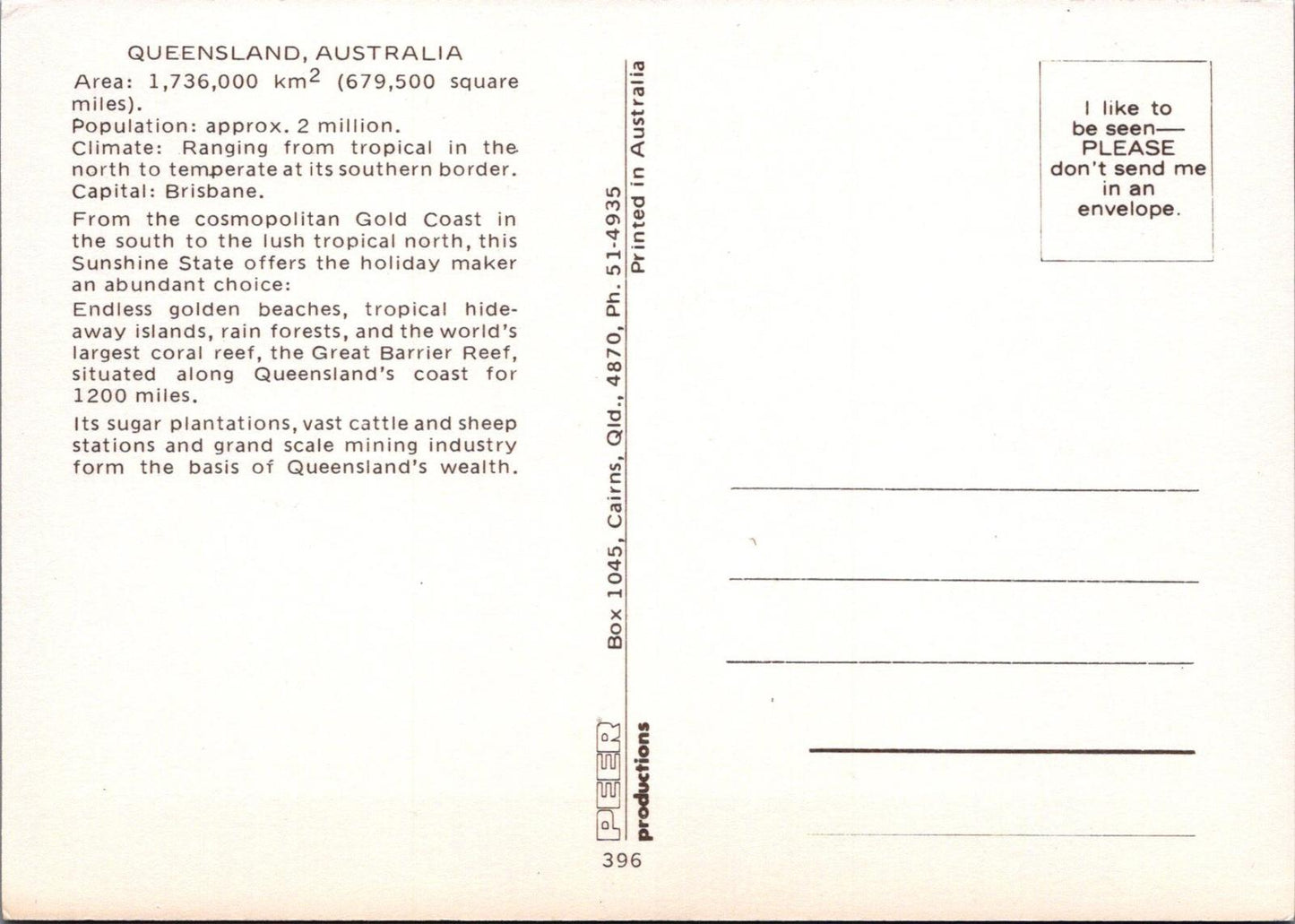 Maps Postcard - Map of Queensland, Australia RR23517