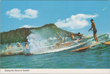 Load image into Gallery viewer, Sports Postcard - Riding The Waves at Waikiki, Paddling Through The Surf RR23536