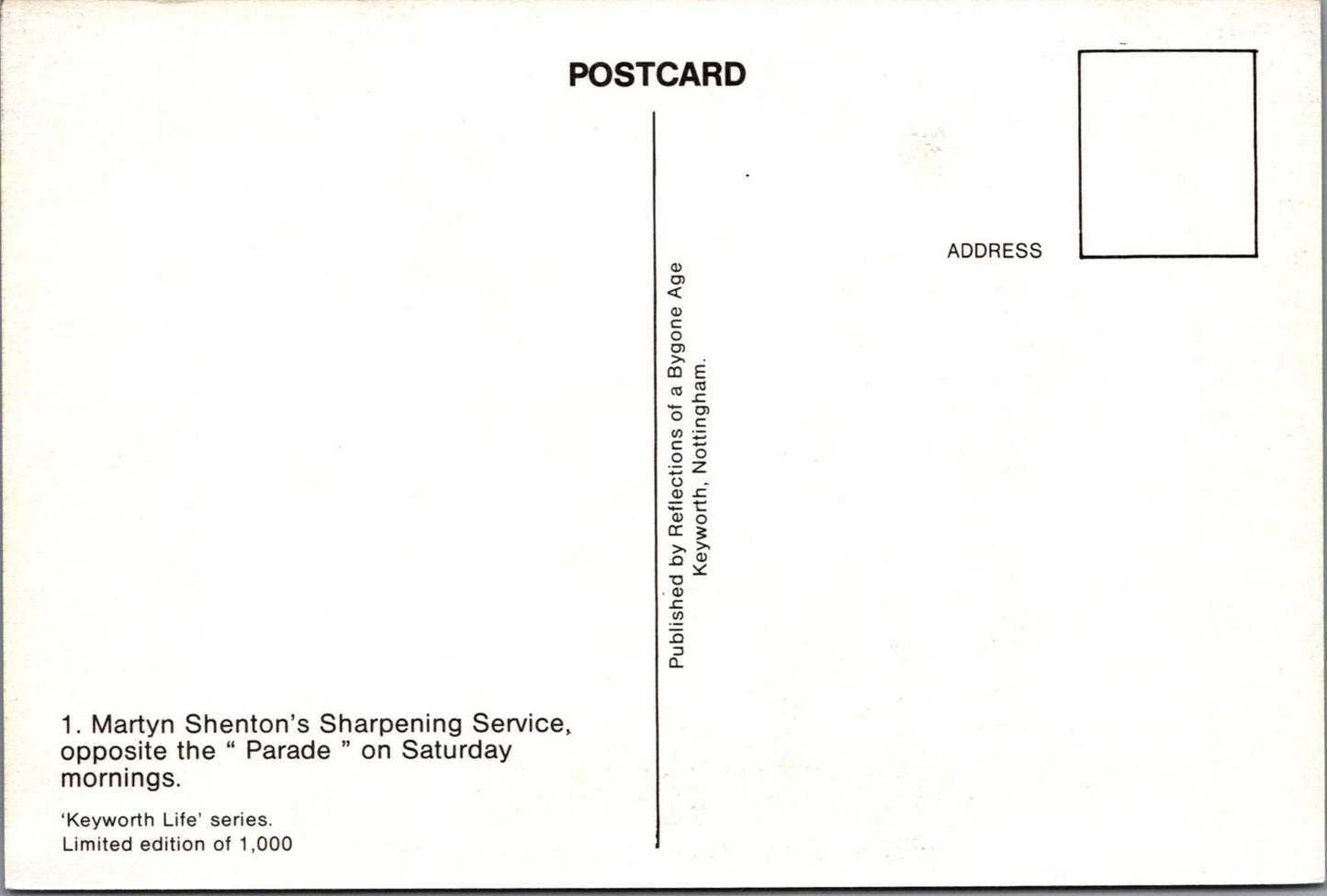 Occupations Postcard - Keyworth, Martin Shenton's Sharpening Service RR23698