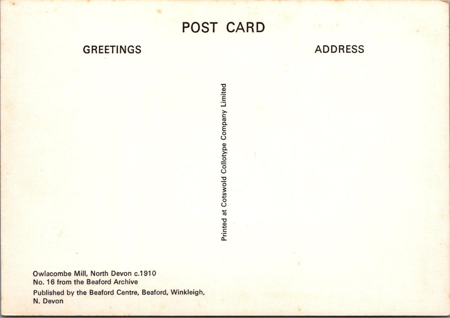 Devon Postcard: Owlacombe Mill North Devon Beaford Archive Repro RR23723