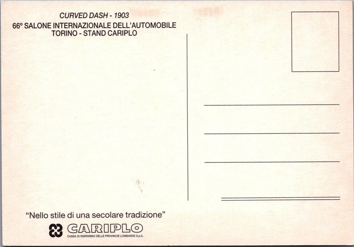 Road Transport Postcard - 1903 Curved Dash Oldsmobile, Cariplo RR23690