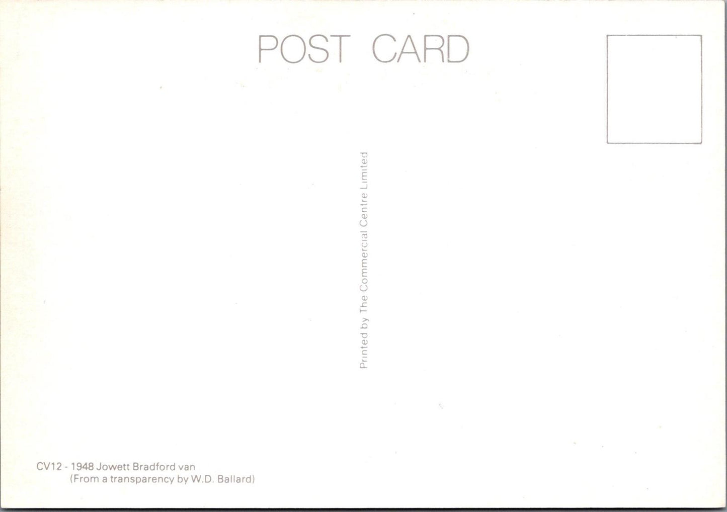 Road Transport Postcard - 1948 Jowett Bradford Van, Pyatts of Cheadle RR23701