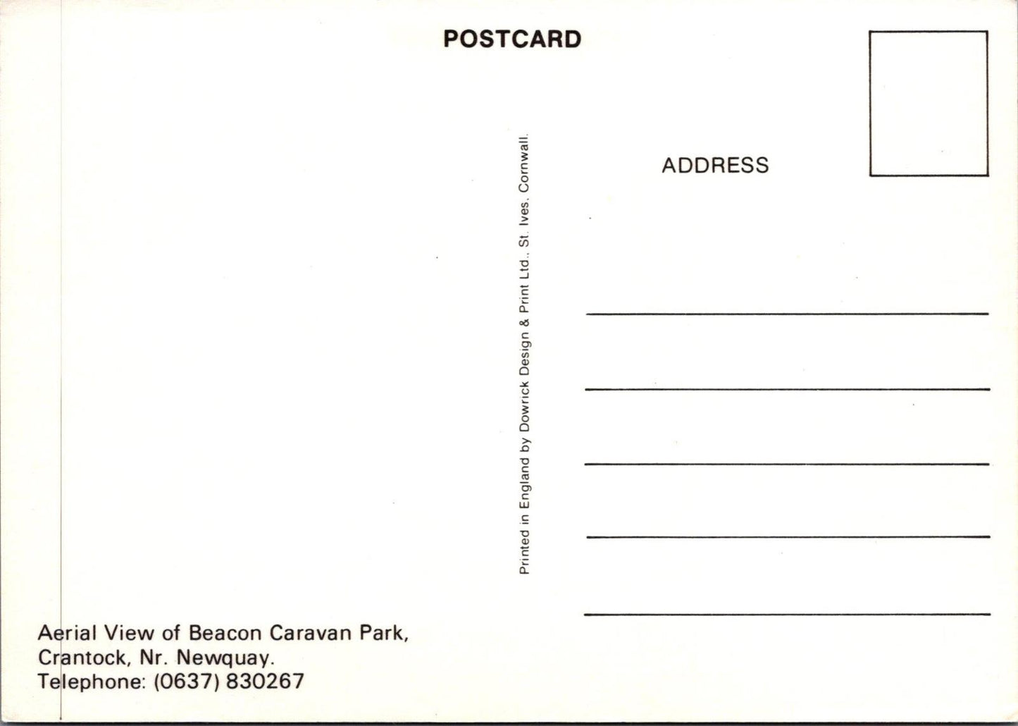 Cornwall Postcard - Aerial View of Beacon Caravan Park, Crantock RR23345