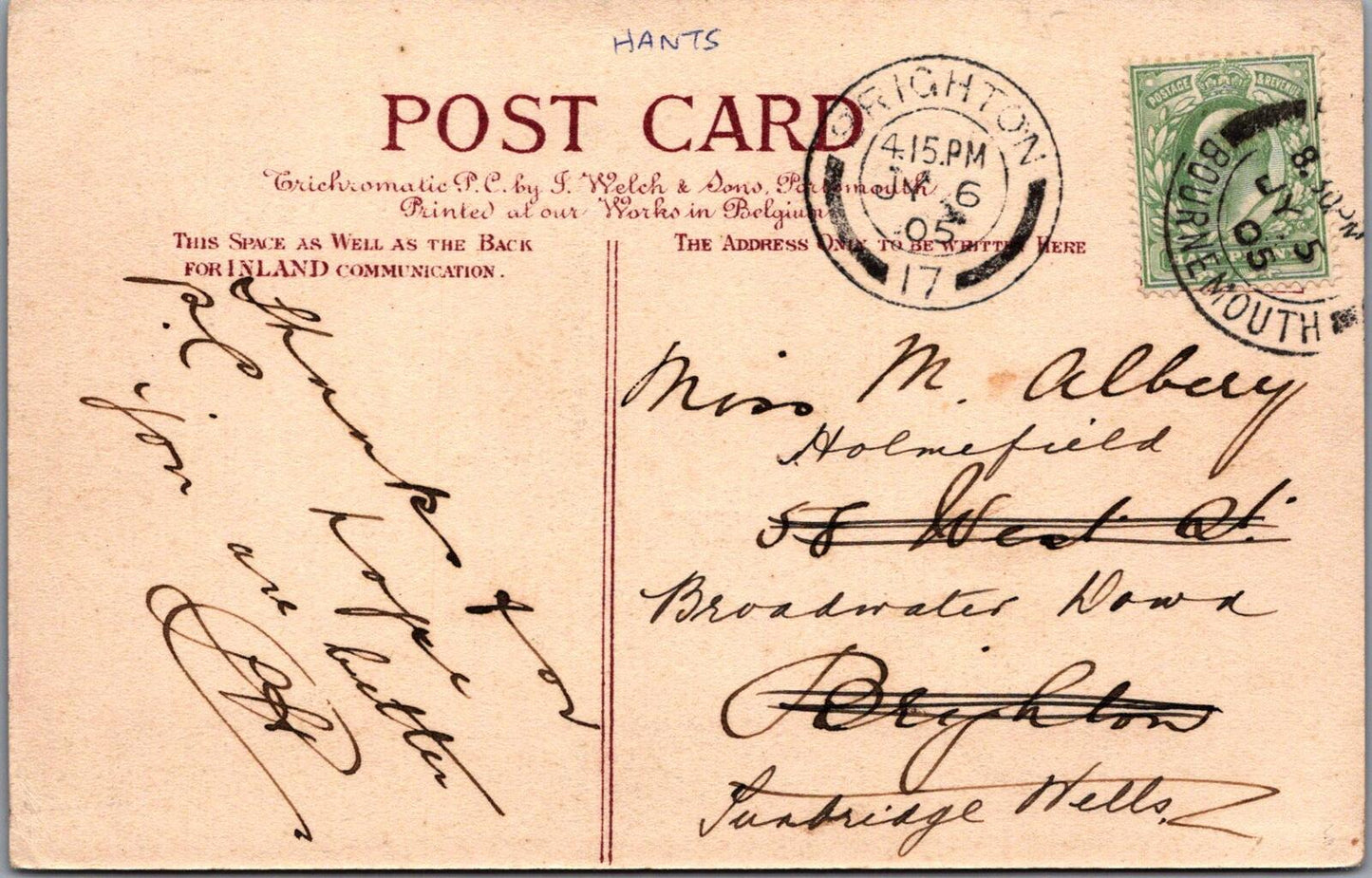 Dorset Postcard: Bournemouth Alum Chine Rustic Bridge 1905 Printed XT2478