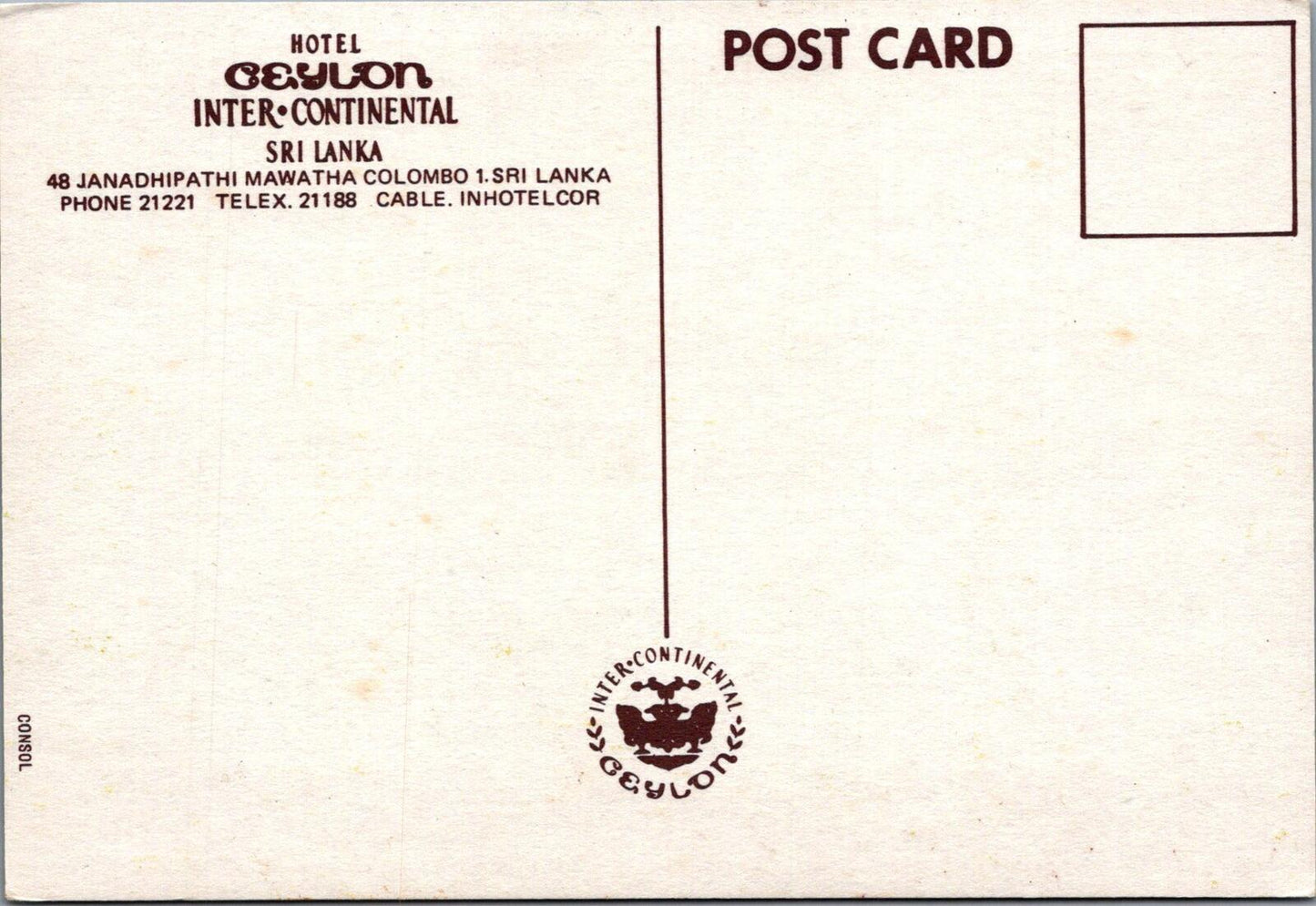 Sri Lanka Postcard: Colombo Fort Hotel Ceylon InterContinental XT3260