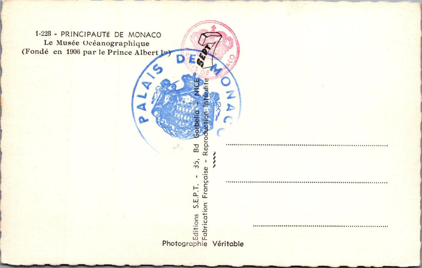 Monaco Postcard: Musee Oceanographique Palace Exterior 1950s RPPC XT3095