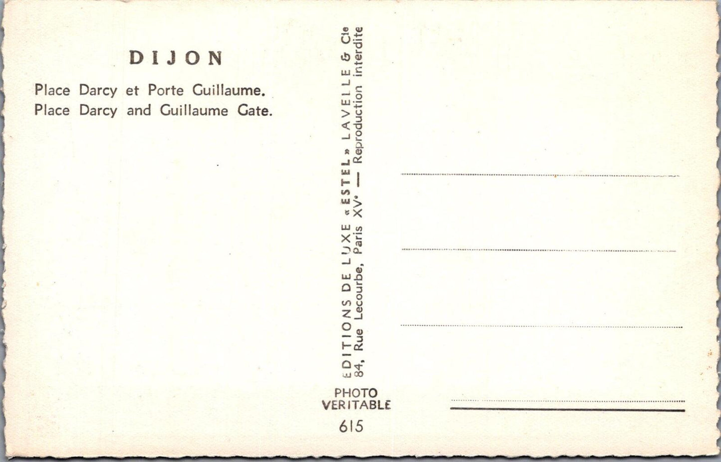 France Postcard: Dijon Place Darcy Porte Guillaume Statue Rude 1950s RPPC XT3099