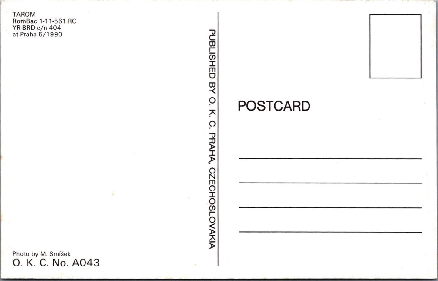 Romania Postcard: TAROM RomBac 1-11-561 RC Airplane YR-BRD Praha 1990 XT3381