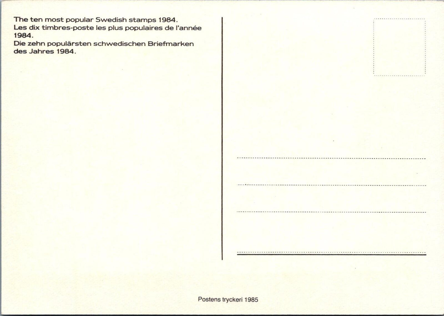 Sweden Postcard: Ten Most Popular Swedish Stamps 1984 Voting Competition XT2206