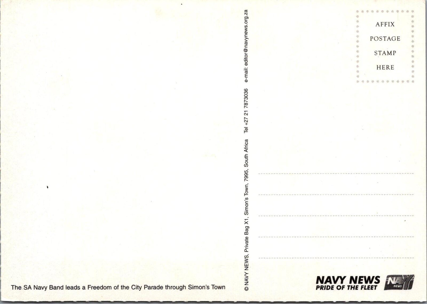 South Africa Postcard: SA Navy Band Freedom of City Parade Simon's Town XT2234