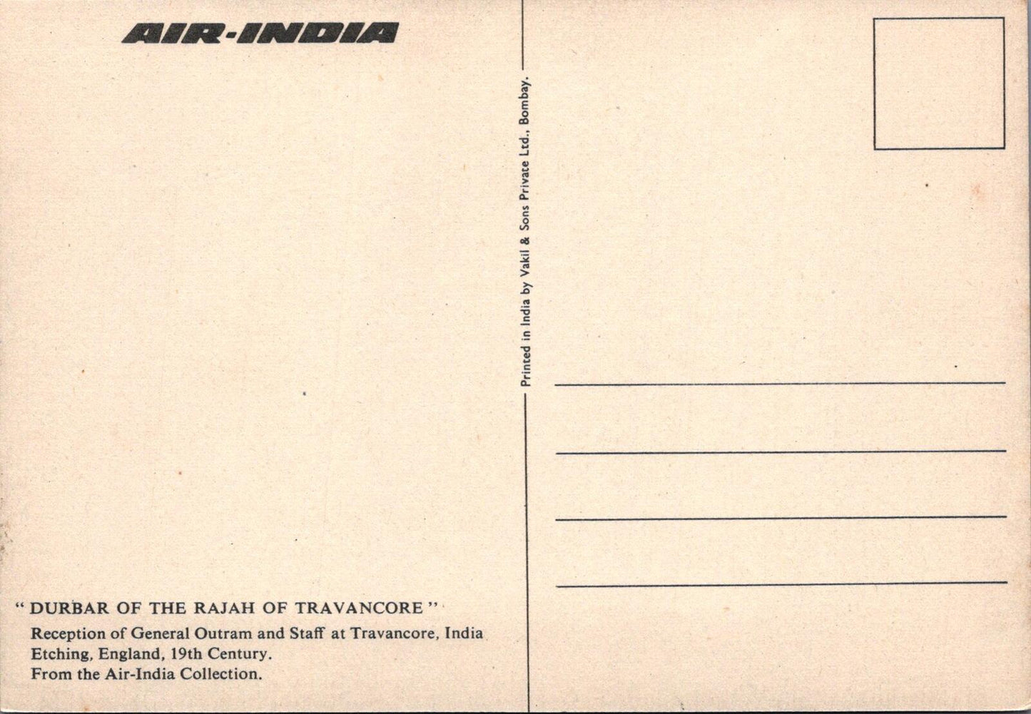 Durbar of the Rajah of Travancore Air-India Postcard General Outram XT2321