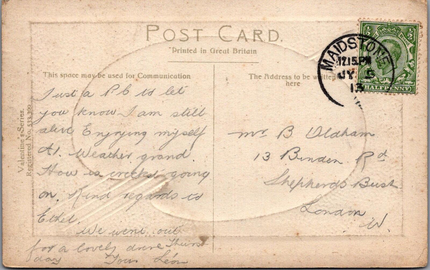 Kent Postcard: Maidstone High Street Queen Victoria Monument Tram XT2977
