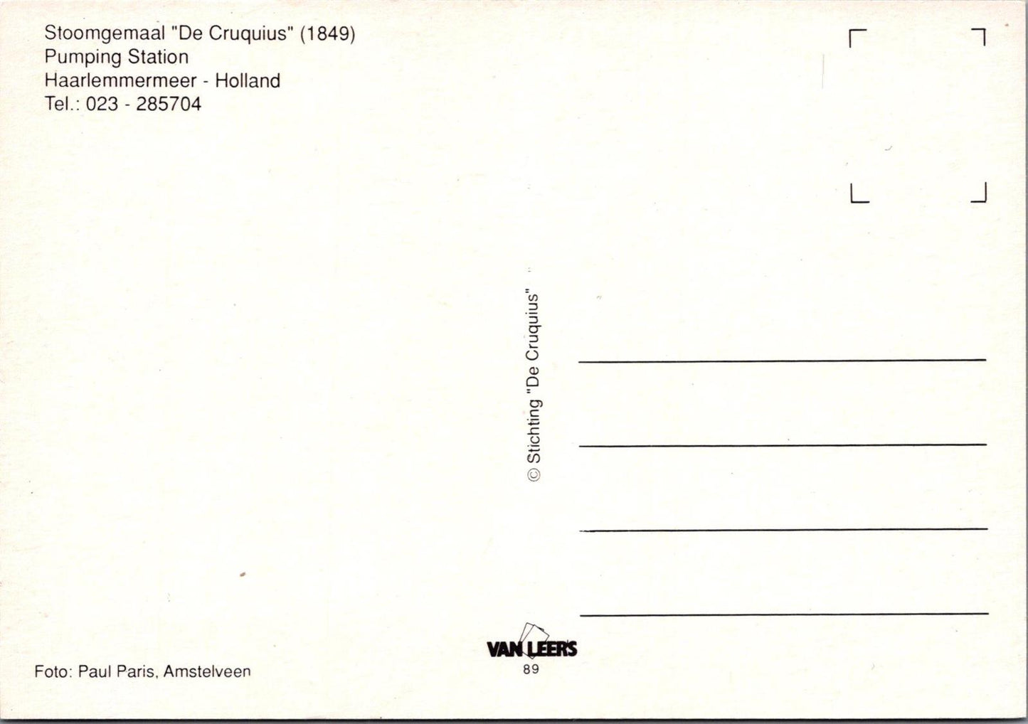 Netherlands Postcard-Stoommachine De Cruquius Pump Station,Haarlemmermeer XT1152