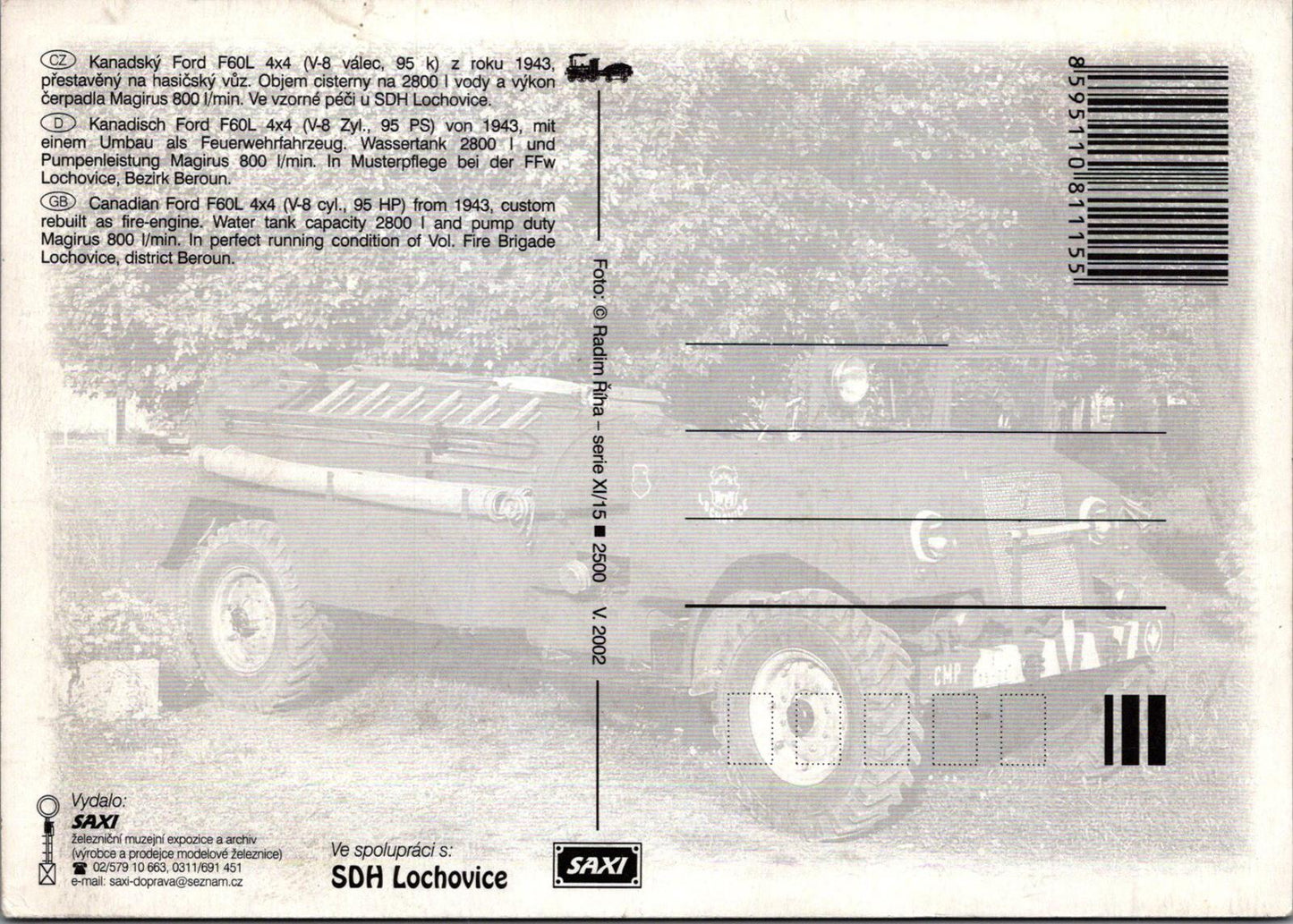 Fire Engine Postcard - Czech Republic, Canadian Ford F60L 4x4 - XT1182