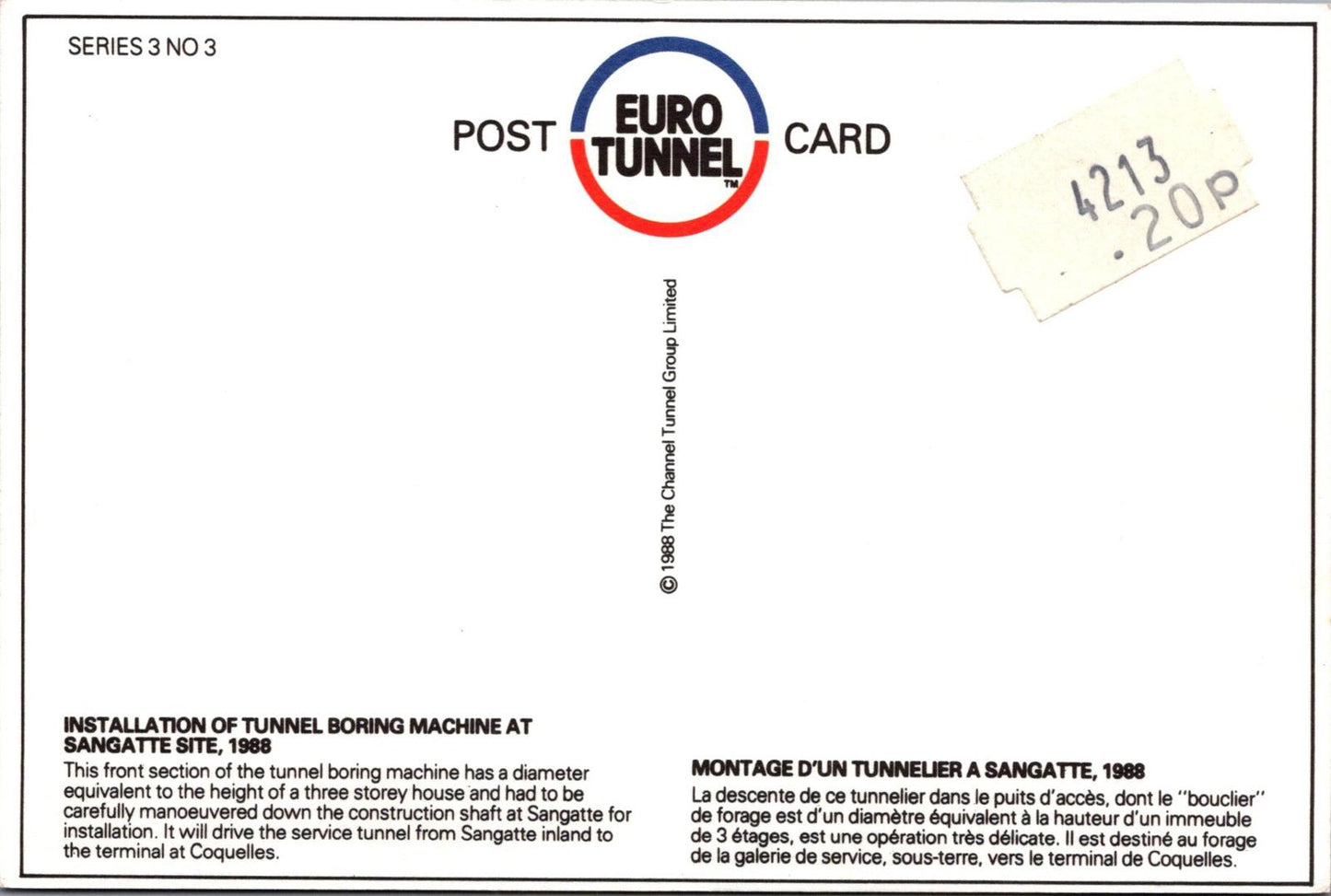 Transport Postcard - Channel Tunnel, Installation of Tunnel Boring Machine XT1192
