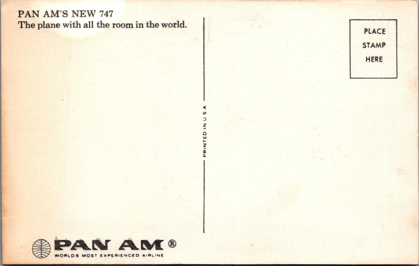 USA Postcard: Pan Am Boeing 747 Airplane Interior Cabin 1970s Chrome XT2825