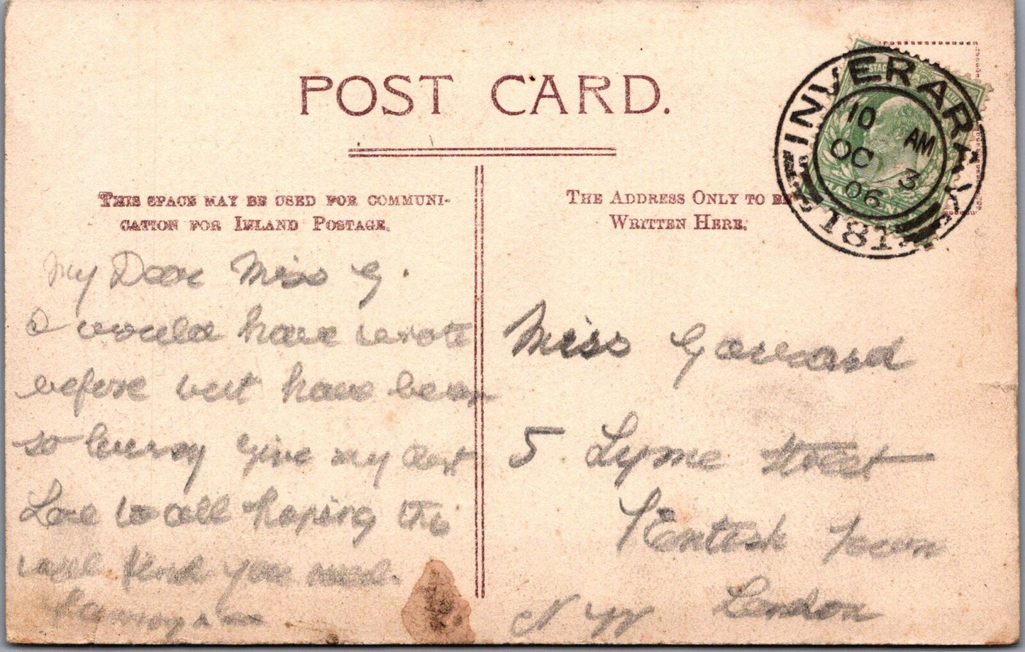 Argyll Postcard: Lochfyne Minard Castle Inveraray Posted 1906 XT3435