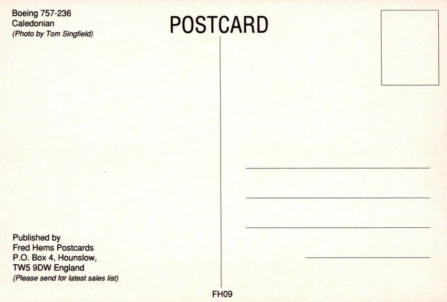 Aviation Postcard - Boeing 757-236 Caledonian Aeroplane RRR97